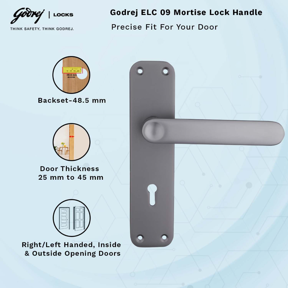 Godrej Mortise Lock I Door Handle Set | ELC 09 | 6-Lever Locking Mechanism | Reversible Latch | for Wooden Doors (Matte Black Nickel) | 5 Years Warranty